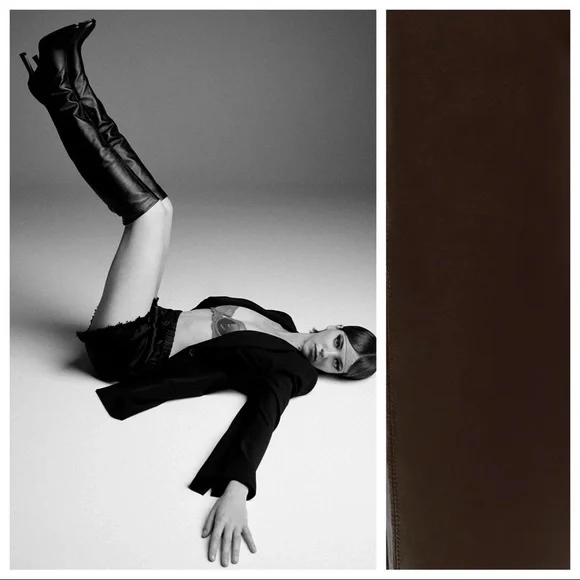 NWT. Zara Brown Long Leather High-Heel Ankle Boots. Size 9. - Picture 8 of 9